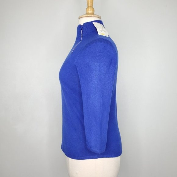 Luxe 360 Cobalt Blue Petite Sweater with Bling Zipper at Side Neck NEW Size XLP - Picture 7 of 15